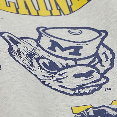 Men's Mitchell & Ness Heather Gray Michigan Wolverines All Over Print Sweatshirt