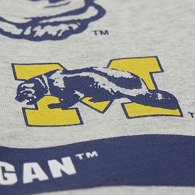 Men's Mitchell & Ness Heather Gray Michigan Wolverines All Over Print Sweatshirt