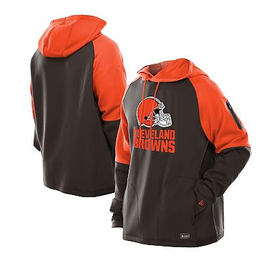 Men's New Era Brown Cleveland Browns Combine Authentic Color Block Raglan Pullover Hoodie