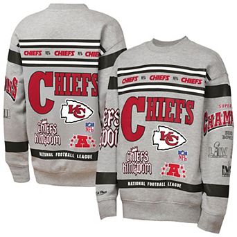 Youth Mitchell & Ness Gray Kansas City Chiefs Throwback All-Over Print Fleece Sweatshirt