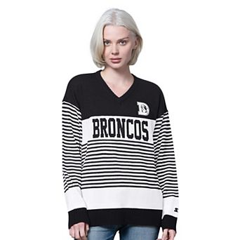 Women's Starter Black Denver Broncos No Huddle Striped V-Neck Sweater