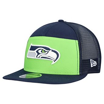 Men's New Era Neon Green/College Navy Seattle Seahawks Outdoor Split Panel 9FIFTY Snapback Hat
