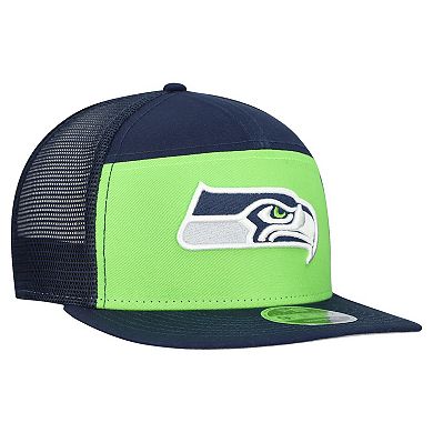Men's New Era Neon Green/College Navy Seattle Seahawks Outdoor Split Panel 9FIFTY Snapback Hat