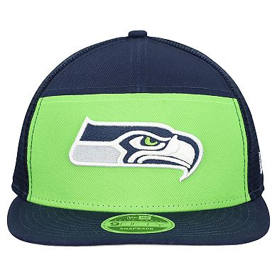 Men's New Era Neon Green/College Navy Seattle Seahawks Outdoor Split Panel 9FIFTY Snapback Hat
