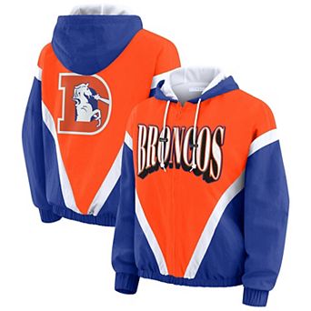 Women's WEAR by Erin Andrews Orange/Royal Denver Broncos Plus Size Retro Crinkle Full-Zip Hoodie Windbreaker Jacket