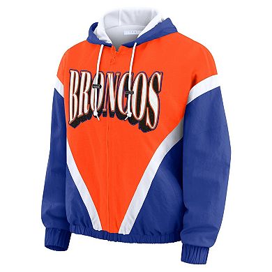 Women's WEAR by Erin Andrews Orange/Royal Denver Broncos Plus Size Retro Crinkle Full-Zip Hoodie Windbreaker Jacket