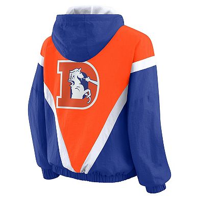 Women's WEAR by Erin Andrews Orange/Royal Denver Broncos Plus Size Retro Crinkle Full-Zip Hoodie Windbreaker Jacket