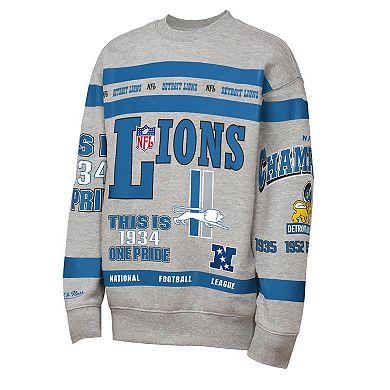 Youth Mitchell & Ness Gray Detroit Lions Throwback All-Over Print Fleece Sweatshirt