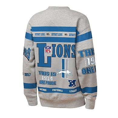 Youth Mitchell & Ness Gray Detroit Lions Throwback All-Over Print Fleece Sweatshirt