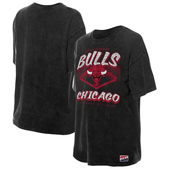 Women's New Era Black Chicago Bulls Throwback Mineral Wash Oversized T-Shirt