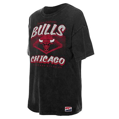 Women's New Era Black Chicago Bulls Throwback Mineral Wash Oversized T-Shirt