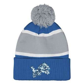 Girls Outerstuff Blue Detroit Lions Let's Play Cuffed Knit Hat with Pom