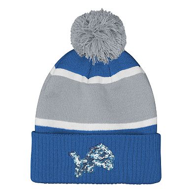 Girls Outerstuff Blue Detroit Lions Let's Play Cuffed Knit Hat with Pom