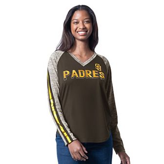 Women's G-III 4Her by Carl Banks Brown San Diego Padres Top Dog Raglan Long Sleeve V-Neck T-Shirt