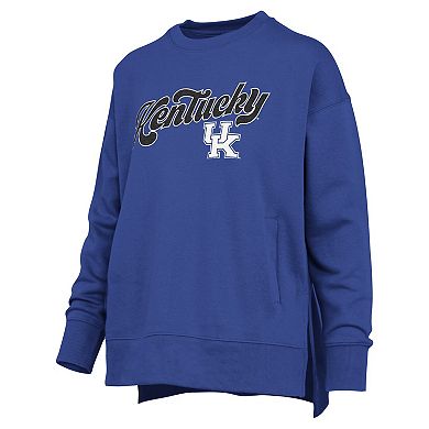 Women's Pressbox Royal Kentucky Wildcats Bonanza Chenille Harper Script Sweatshirt
