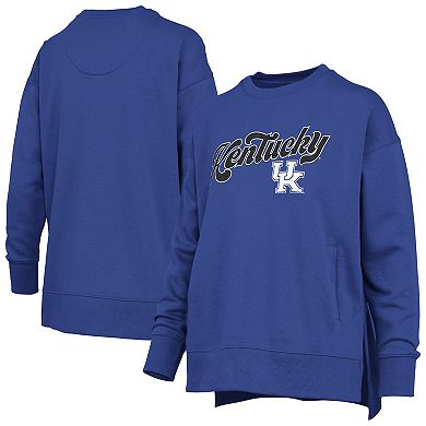 Women's Pressbox Royal Kentucky Wildcats Bonanza Chenille Harper Script Sweatshirt