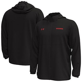 Men's Under Armour Black Wisconsin Badgers Rival Stretch Woven Full-Zip Hoodie Jacket
