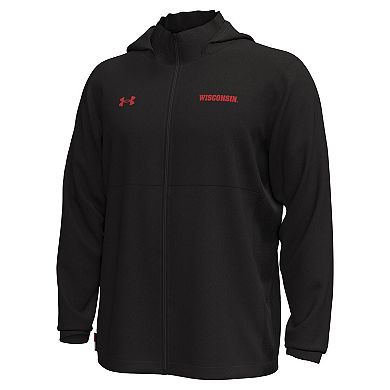 Men's Under Armour Black Wisconsin Badgers Rival Stretch Woven Full-Zip Hoodie Jacket