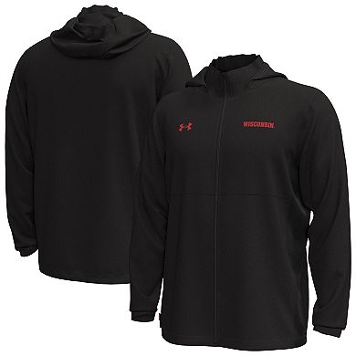Men's Under Armour Black Wisconsin Badgers Rival Stretch Woven Full-Zip Hoodie Jacket