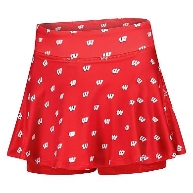 Girls Youth ZooZatz Red Wisconsin Badgers All-Over Print Tennis Skort