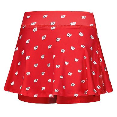 Girls Youth ZooZatz Red Wisconsin Badgers All-Over Print Tennis Skort