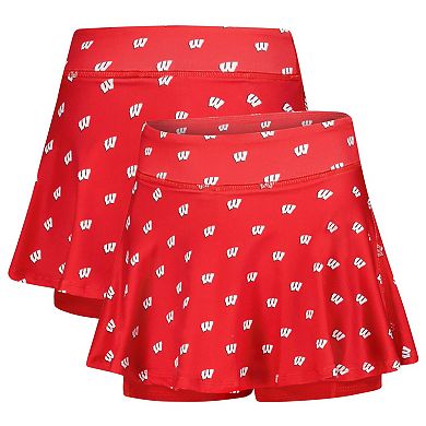 Girls Youth ZooZatz Red Wisconsin Badgers All-Over Print Tennis Skort