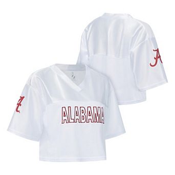 Women's ZooZatz White Alabama Crimson Tide Mesh Cropped V-Neck T-Shirt