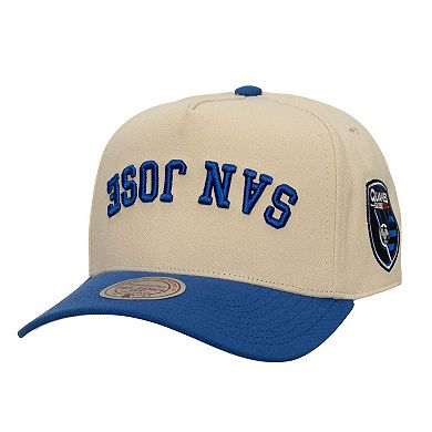 Men's Mitchell & Ness Cream/Blue San Jose Earthquakes Upside Down Pro Pinch Snapback Hat