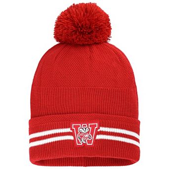 Men's Under Armour Red Wisconsin Badgers Throwback Drive Cuffed Knit Hat with Pom