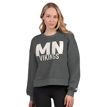 Women's Starter Heather Gray Minnesota Vikings Show Up Cropped Fleece Pullover Sweatshirt