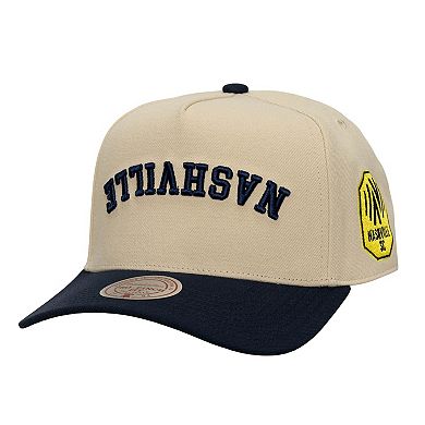 Men's Mitchell & Ness Cream/Navy Nashville SC Upside Down Pro Pinch Snapback Hat
