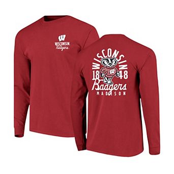 Men's Red Wisconsin Badgers Comfort Colors Mascot Overlay Long Sleeve T-Shirt