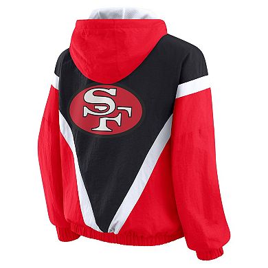 Women's WEAR by Erin Andrews Scarlet/Black San Francisco 49ers Plus Size Retro Crinkle Full-Zip Hoodie Windbreaker Jacket