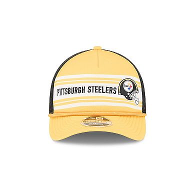 Men's New Era Gold Pittsburgh Steelers Linear A-Frame 9FORTY Adjustable Hat