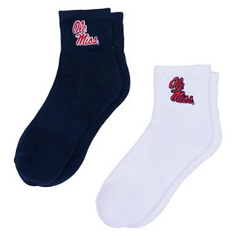 Women's ZooZatz White/Navy Ole Miss Rebels Two-Pack Quarter-Length Socks