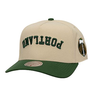 Men's Mitchell & Ness Cream/Green Portland Timbers Upside Down Pro Pinch Snapback Hat