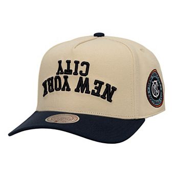 Men's Mitchell & Ness Cream/Navy New York City FC Upside Down Pro Pinch Snapback Hat