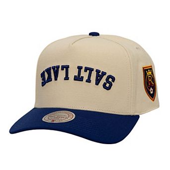 Men's Mitchell & Ness Cream/Blue Real Salt Lake Upside Down Pro Pinch Snapback Hat