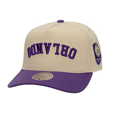 Men's Mitchell & Ness Cream/Purple Orlando City SC Upside Down Pro Pinch Snapback Hat
