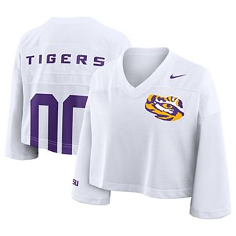Women's Nike White LSU Tigers Cropped Mesh Dri-FIT Fashion Jersey