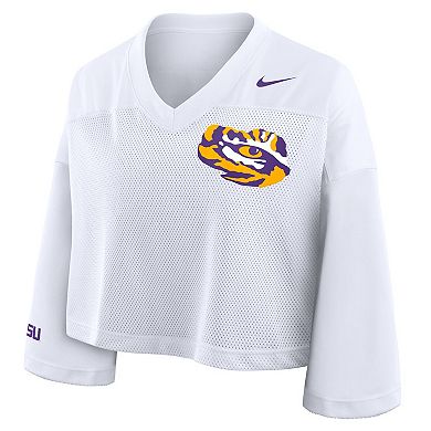 Women's Nike White LSU Tigers Cropped Mesh Dri-FIT Fashion Jersey
