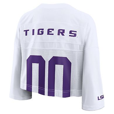 Women's Nike White LSU Tigers Cropped Mesh Dri-FIT Fashion Jersey