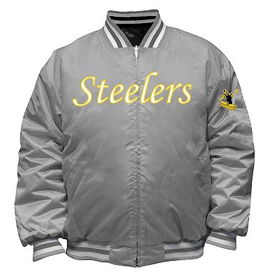 Men's Mitchell & Ness Black/Silver Pittsburgh Steelers Big & Tall Throwback Reversible Full-Zip Jacket