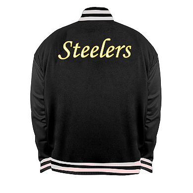 Men's Mitchell & Ness Black/Silver Pittsburgh Steelers Big & Tall Throwback Reversible Full-Zip Jacket