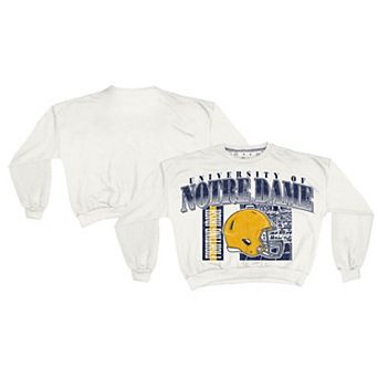 Women's Pressbox White Notre Dame Fighting Irish Oversized Janice Retro Waist-Length Sweatshirt