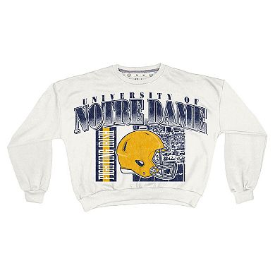 Women's Pressbox White Notre Dame Fighting Irish Oversized Janice Retro Waist-Length Sweatshirt