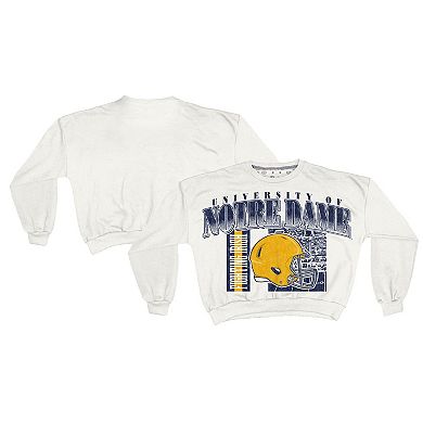 Women's Pressbox White Notre Dame Fighting Irish Oversized Janice Retro Waist-Length Sweatshirt