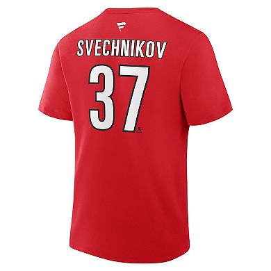 Men's Fanatics Andrei Svechnikov Red Carolina Hurricanes Authentic Stack Name & Number T-Shirt