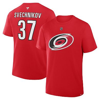 Men's Fanatics Andrei Svechnikov Red Carolina Hurricanes Authentic Stack Name & Number T-Shirt