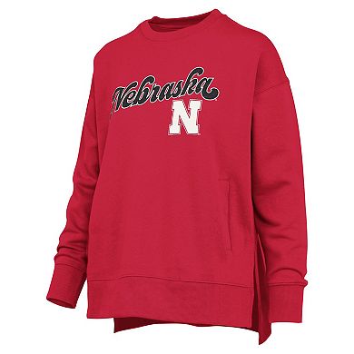 Women's Pressbox Scarlet Nebraska Huskers Bonanza Chenille Harper Script Sweatshirt